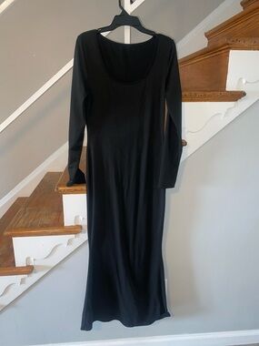 SHEIN Black Long Sleeve Scoop Neck Maxi Dress